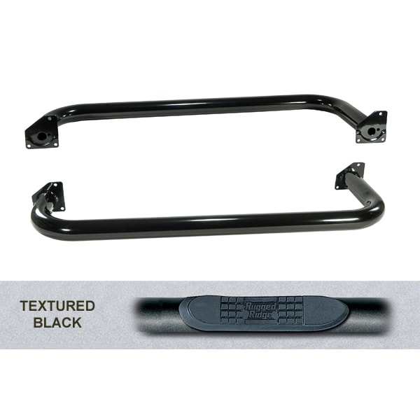 Rugged Ridge TUBE STEPS, 3-INCH ROUNDSTEEL BLACK TEXTURED FOR JEEP 97-06 WRANGLER 11591.04 - main